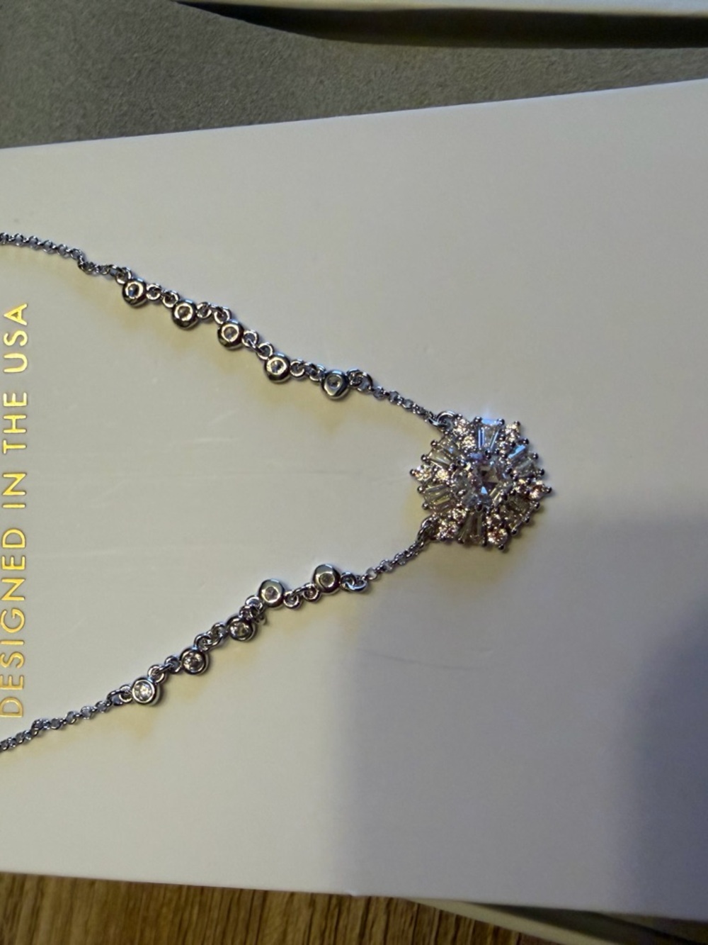 Silver Crystal Cluster Pendant Necklace - Sparkling Floral Design